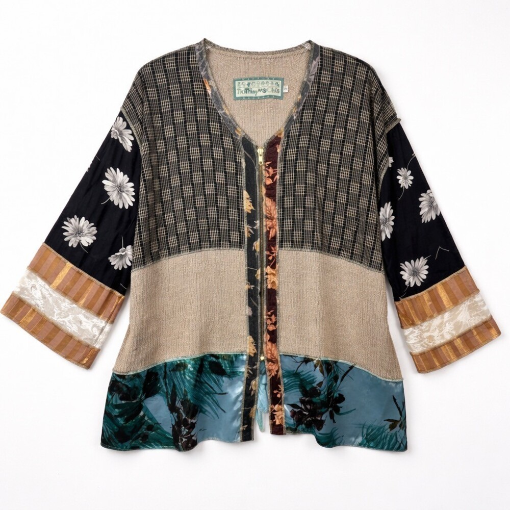 Vintage Nothing Matches Art to Wear Patchwork Zip Jacket 90s Made in USA Size 2